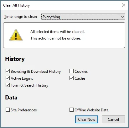 Firefox çerez temizleme