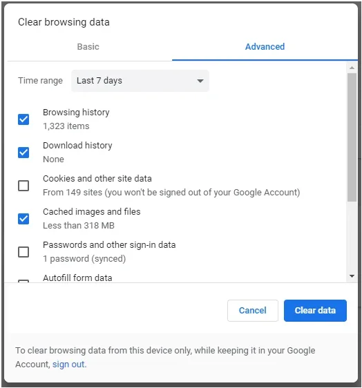 Chrome çerez temizleme
