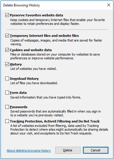 Internet Explorer çerez temizleme