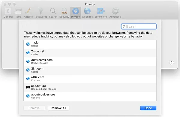 Safari çerez temizleme